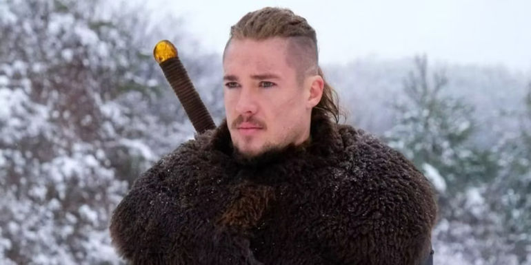 Uhtred looking off camera in The Last Kingdom