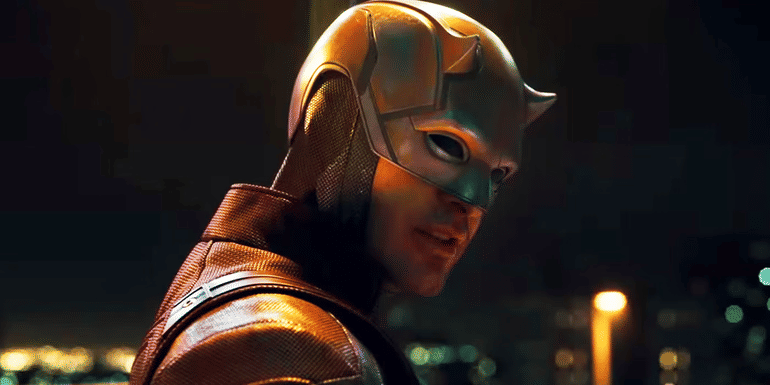 A close-up of Charlie Cox as Daredevil in the MCU's She-Hulk series