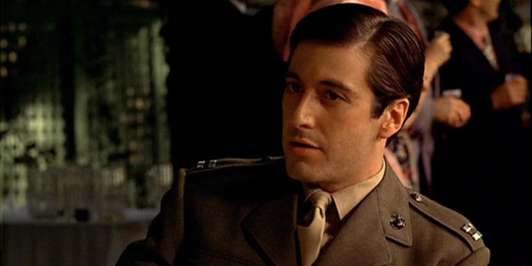 Michael Corleone (Al Pacino) wearing his army uniform in The Godfather.