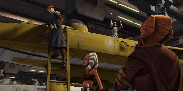 Anakin, Ahsoka, and Plo Koon prepare to board Y-wings in The Clone Wars