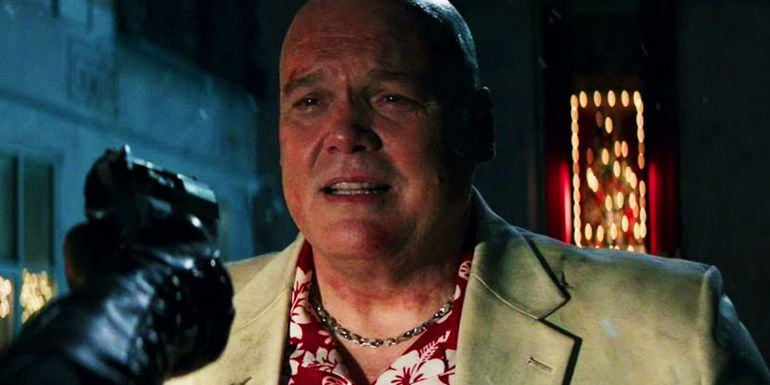 Echo aiming a gun at Wilson Fisk's Kingpin in Hawkeye