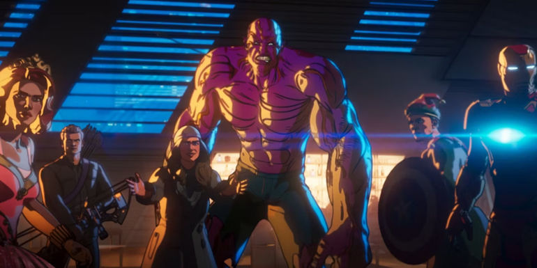 Hulk Happy Hogan stands with the Avengers at Christmas in What If...Happy Hogan Saved Christmas