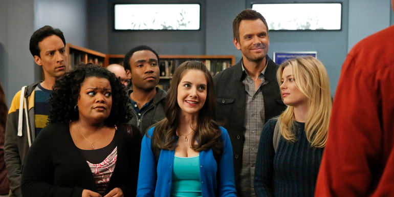 The entire main cast of Community TV series, Abed, Shirley, Troy, Annie, Jeff, and Britta