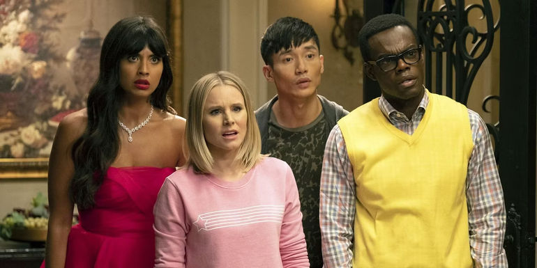 Tahani, Eleanor, Jason, and Chidi in The Good Place