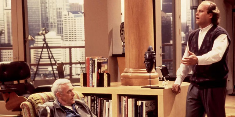 Frasier and Martin Crane argue in his apartment in Frasier