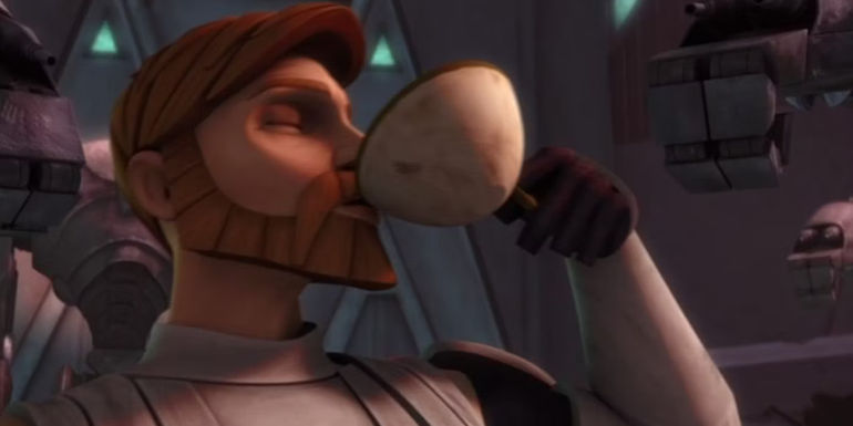 Obi-Wan Kenobi drinking in Star Wars: The Clone Wars