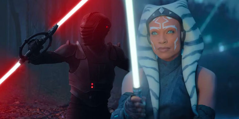 Marrok and Ahsoka wielding their lightsabers in the Ahsoka series