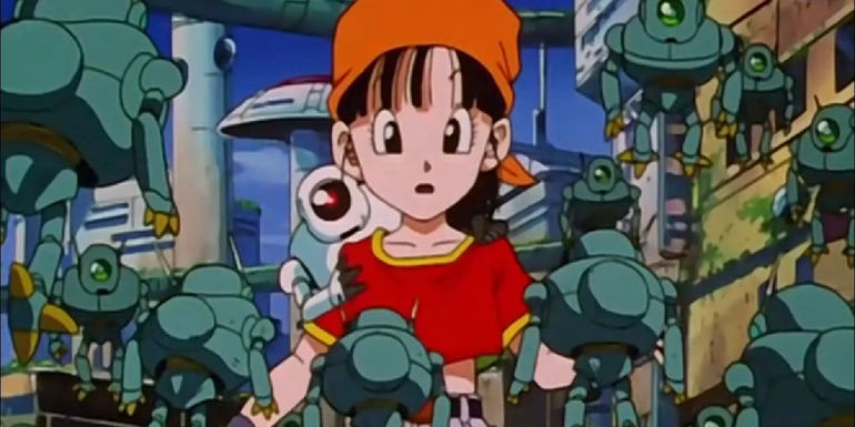 Dragon Ball GT's Pan Surrounded By Mini Robots