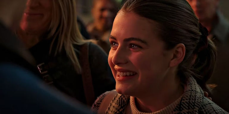 Kate (Ella Bright) smiling at Princess Diana (Elizabeth Debicki) in The Crown season 6 episode 7