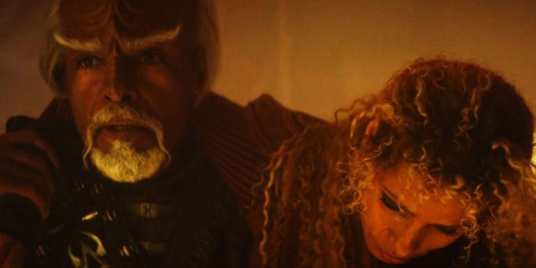 Michael Dorn and Michelle Hurd as Worf and Raffi in Star Trek: Picard season 3