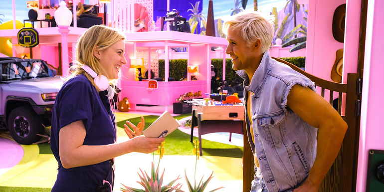Greta Gerwig directing Ryan Gosling in Barbie