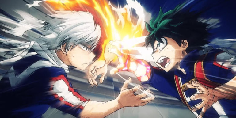 Torodoki And Deku fighting one another at the U.A. High Sports Festival in My Hero Academia season 2