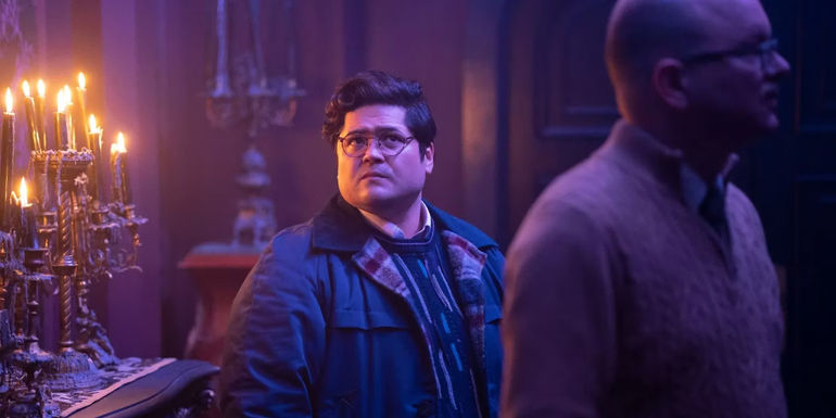 Guillermo looking concerned with Colin Robinson standing by in What We Do In The Shadows