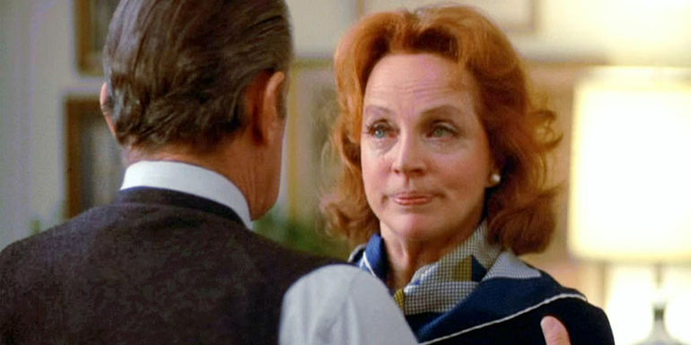 Beatrice Straight as Louise Schumacher having an intense moment with her husband Max Schumacher (William Holden) in Network