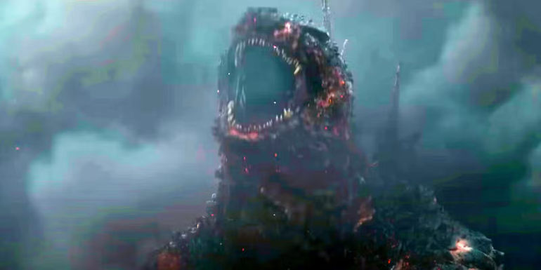 Burning Godzilla obscured by smoke in Godzilla Minus One
