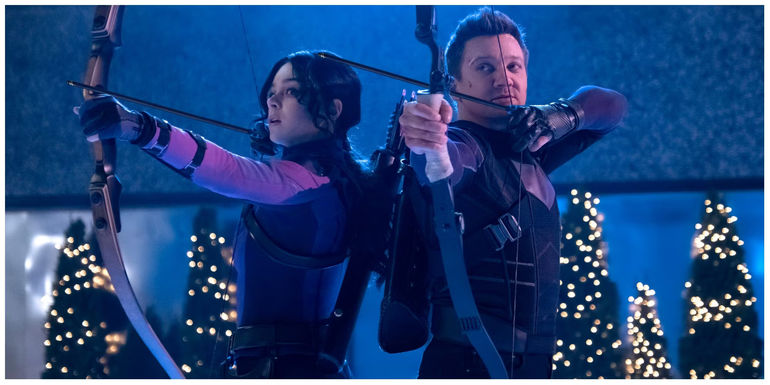 Hailee Steinfeld as Kate Bishop. Jeremy Renner as Clint Barton, Hawkeye.