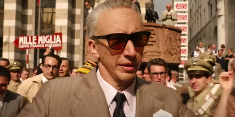 Adam Driver as Enzo Ferrari Wearing Sunglasses in Ferrari