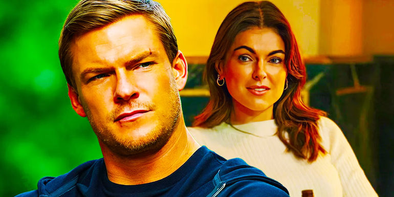 Alan Ritchson as Reacher and Serinda Swan as Dixon in Reacher season 2 collage