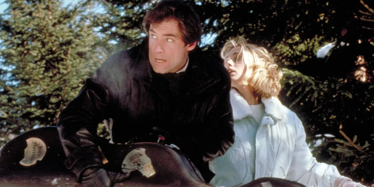 James Bond carrying a cello case in The Living Daylights