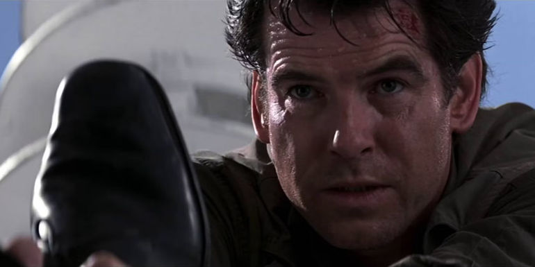 James Bond holds Alec Trevelyan over a satellite dish in GoldenEye