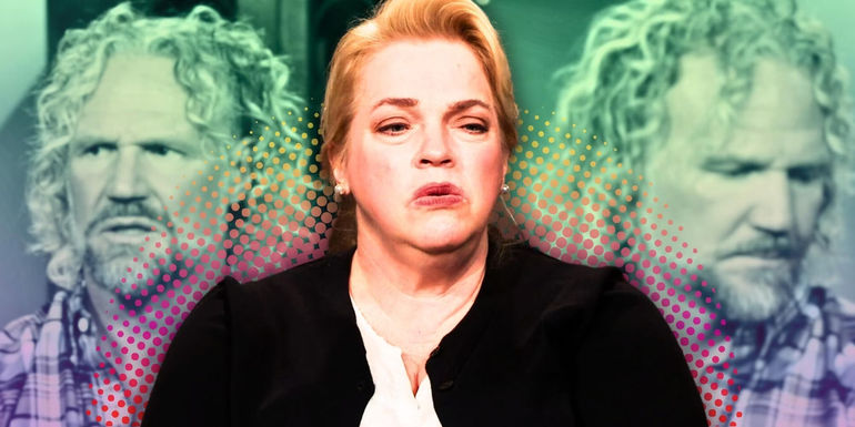 Montage of Sister Wives' Janelle and Kody Brown light green background