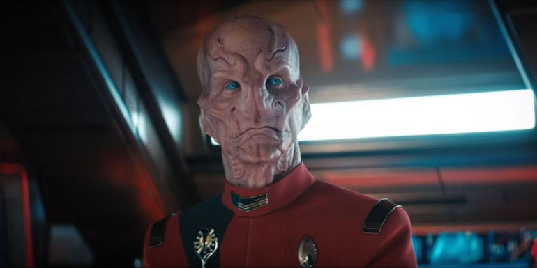A face-on shot of Saru (Doug Jones) in Star Trek: Discovery