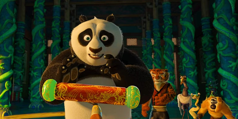 Jack Black as Po looking worried in Kung Fu Panda