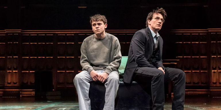 Sam Clemmett as Albus Potter and Jamie Parker as Harry Potter in Harry Potter and the Cursed Child
