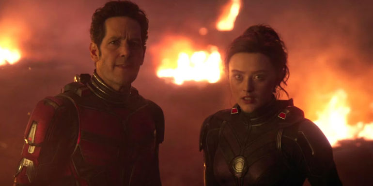 Paul Rudd as Ant-Man and Kathryn Newton as Cassie Lang in Ant-Man and the Wasp: Quantumania (2023)