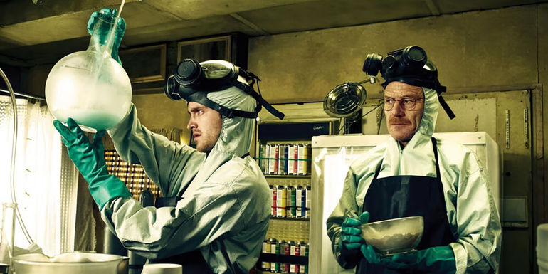 Walter and Jesse cook meth in the RV in Breaking Bad