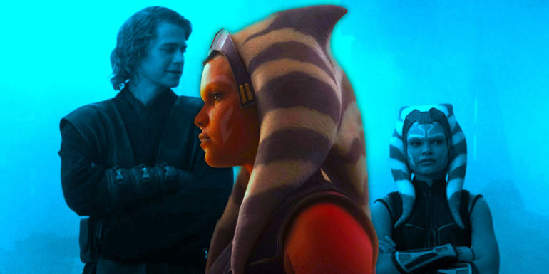 Ariana Greenblatt as young Ahsoka Tano in Ahsoka with Hayden Christensen's Anakin Skywalker