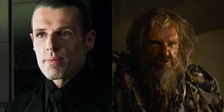 Split image of the Merovingian in Reloaded and Resurrections