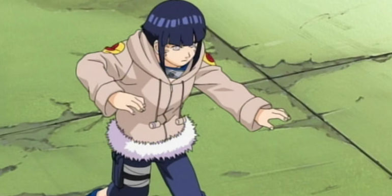 Hinata in the arena in the Chunin Exam arc in Naruto