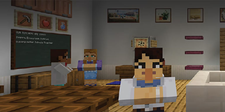 minecraft classroom with chalkboard