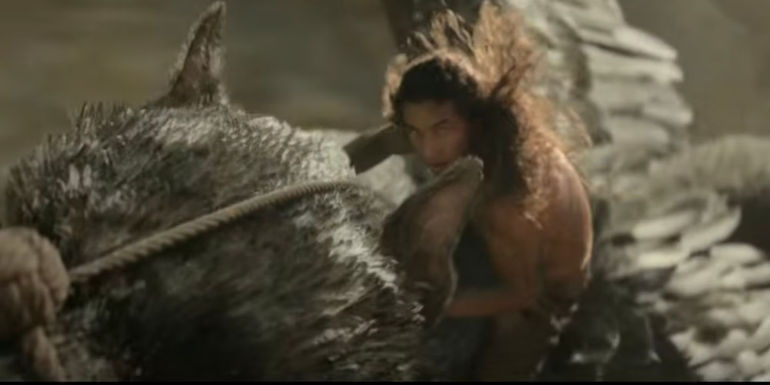 Staz Nair as Tarak riding a Bennu in Rebel Moon: Part One - A Child of Fire