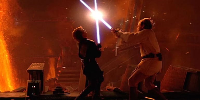 Star Wars Revenge of the Sith's Fight between Obi Wan Kenobi and Anakin Skywalker