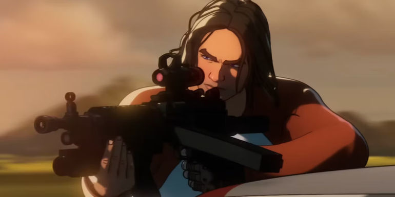 The Winter Soldier Leaning Out of a Car with a Gun in What If Season 3