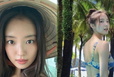 Nữ diễn viên rực rỡ Cổ Tay Áo Màu Đỏ tươi tắn đội nón lá, khoe visual xinh đẹp tại Phú Quốc