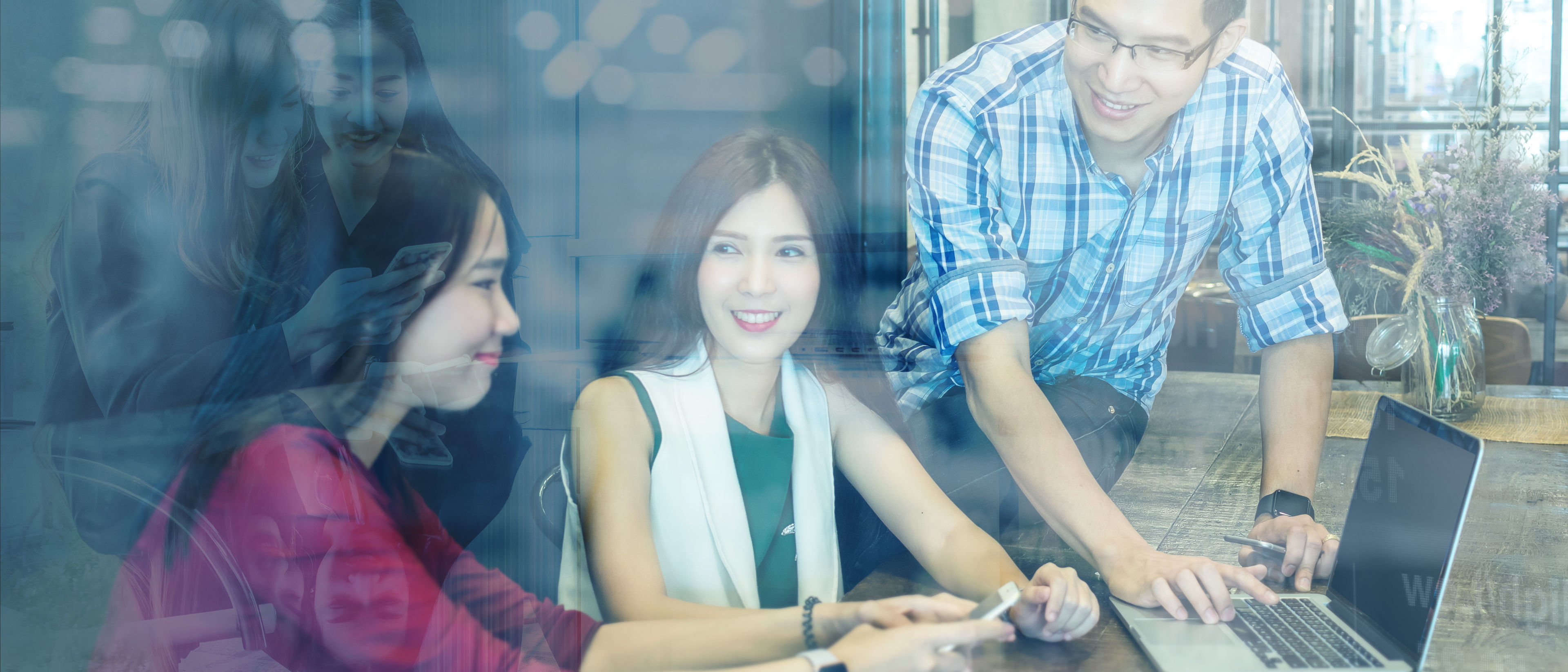 Group Of Asian Business people with casual suit brainstorm Meeting with technology equipment