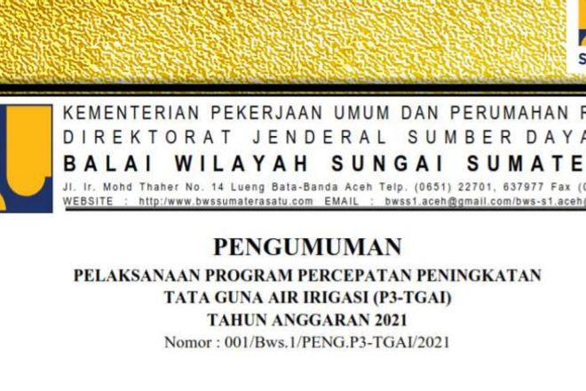 Pelaksanaan Program Percepatan Peningkatan Tata Guna Air (p3-TGAI) Tahun Anggaran 2021