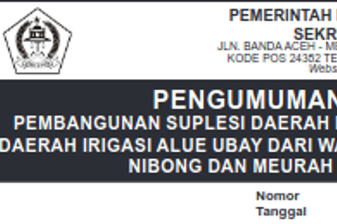 Pengumuman Penetapan lokasi Pembangunan Suplesi Daerah Irigasi Krueng Pase