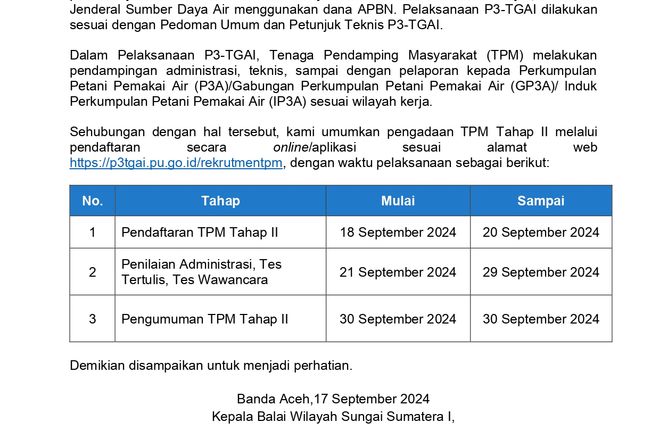 Pengumuman Pengadaan Tenaga Pendamping Masyarakat (TPM) Tahun 2024 Tahap II