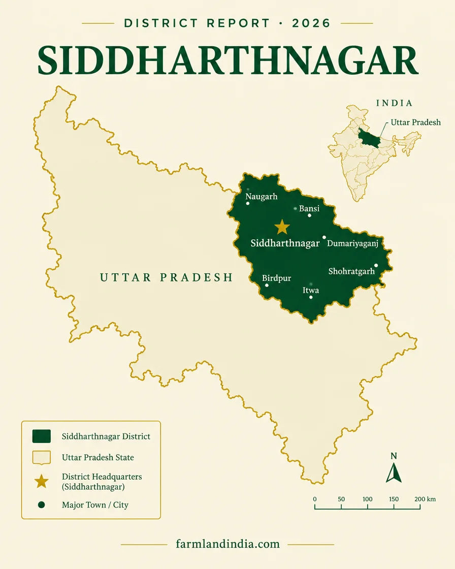 Locator map of Siddharthnagar district in Uttar Pradesh showing Naugarh, Bansi, Dumariyaganj, Shohratgarh, Itwa, Birdpur