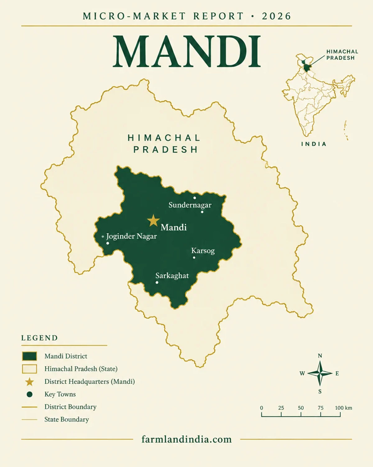 Locator map of Mandi district in Himachal Pradesh