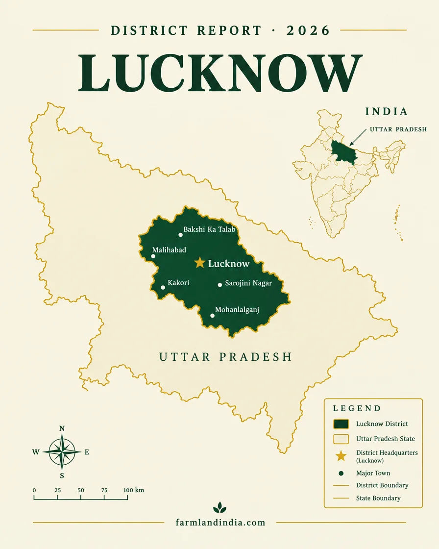 Locator map of Lucknow district in Uttar Pradesh showing the main towns and tehsils