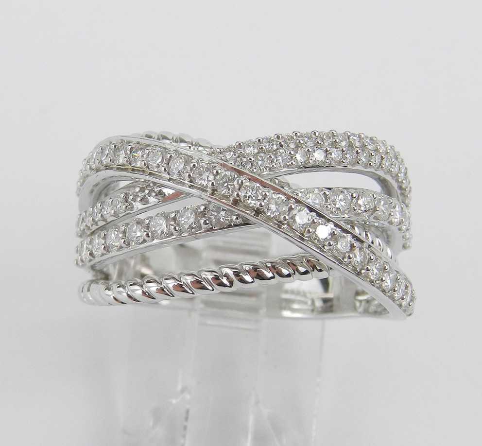 Diamond Crossover Ring, Anniversary Ring, 14k White Gold Intended For Recent Diamond Multi Row Anniversary Ring In White Gold (Photo 4 of 25)