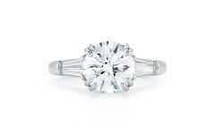 Round Brilliant Engagement Rings with Tapered Baguette Side Stones