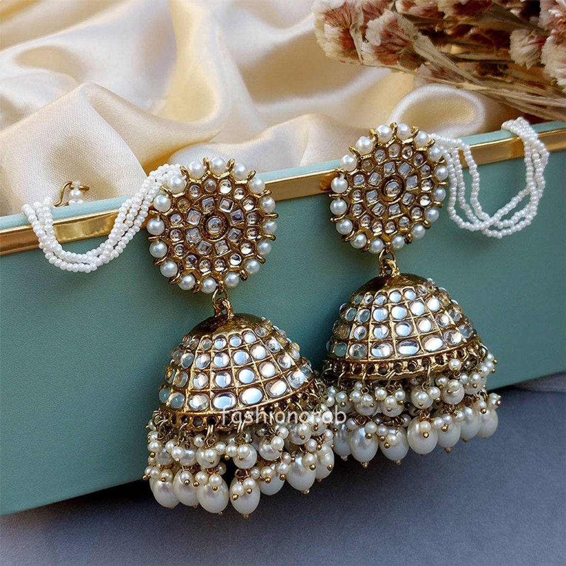 Indian Bollywood Style Big White Traditional Jhumka Earrings for Girls