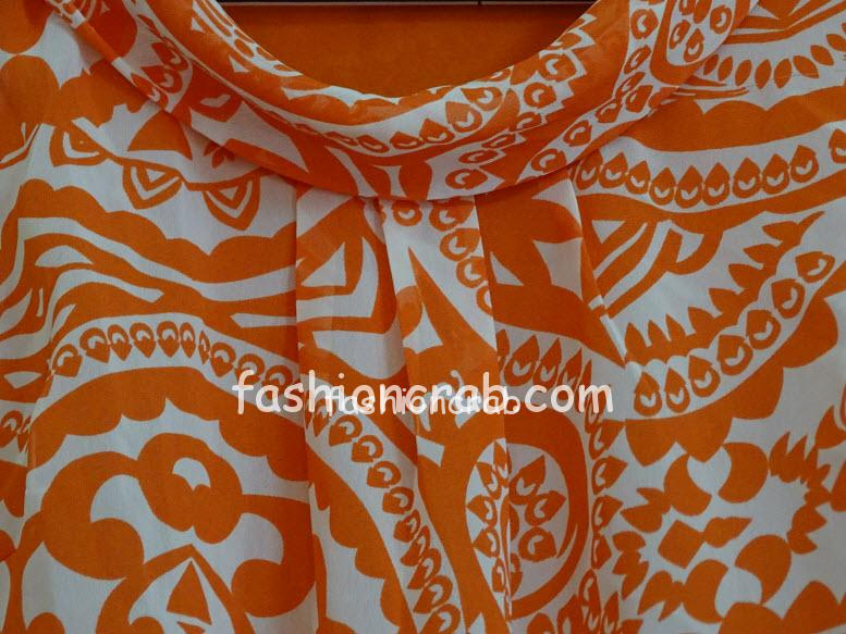White and Orange Boat Neck Top for Women