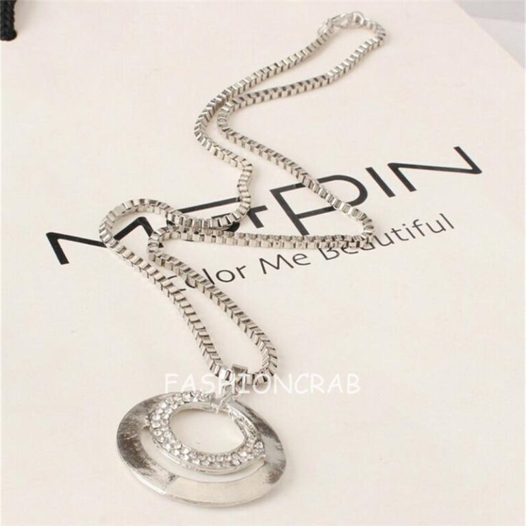 Crystal Silver Plated Double Circle Pendant Necklace